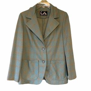 Vintage Plaid Blazer Jack Winter Soft Teal Sz Medium